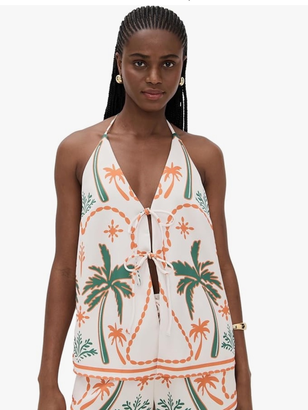 Women’s White Palm-Print Halter Swim Top
